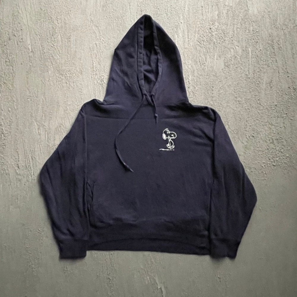 Snoopy Embroidered Hoodie Mens Medium Navy Blue Modern Uniqlo UT Peanuts